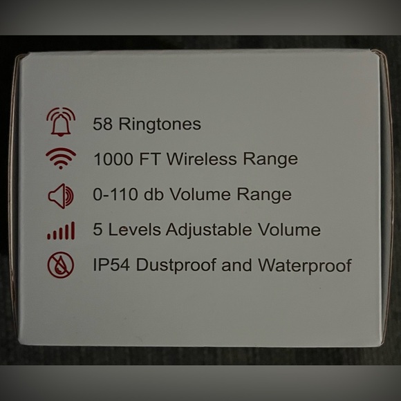 AIDA Lighted Wireless Waterproof Doorbell 1,000ft Range, 58 Doorbell Chimes -NWT - Picture 8 of 9